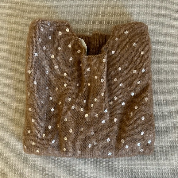 BEST Sezane Lizy Cardigan Camel Gold Polka Dot French Wool Causal - Picture 6 of 11